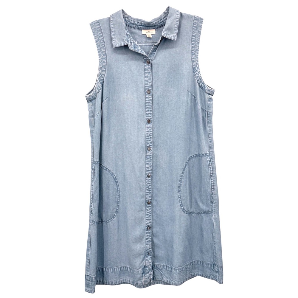 J. Jill Light Wash Sleeveless Chambray Midi Shirt Dress